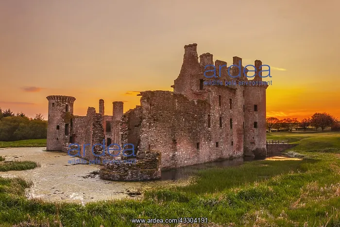 : Caerlaverock Castle - historic castle ruin with : Caerlaverock Castle - historic castle ruin with