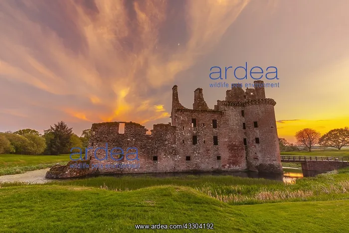 : Caerlaverock Castle - historic castle ruin with : Caerlaverock Castle - historic castle ruin with