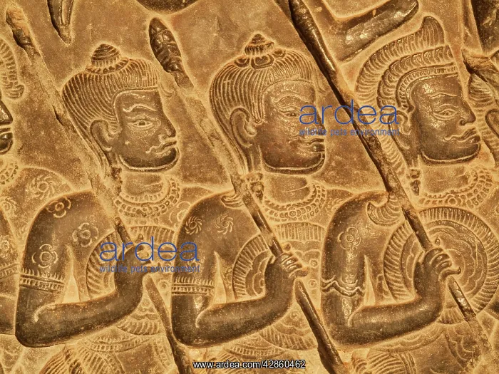 : Cambodia - Bas-reliefs of warriors at the west : Cambodia - Bas-reliefs of warriors at the west