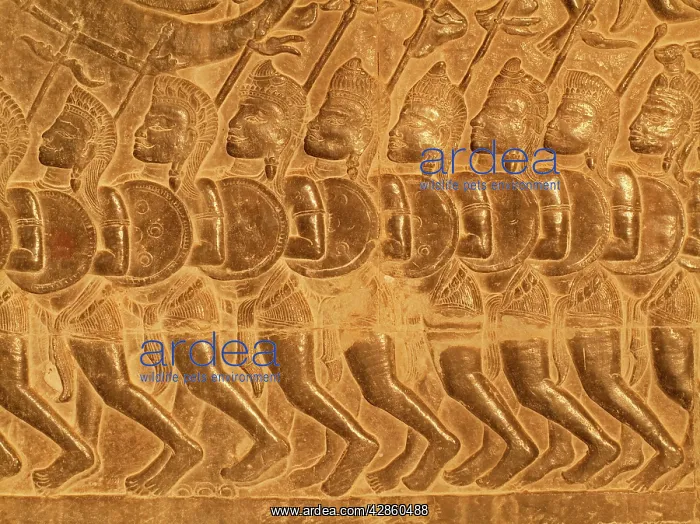 : Cambodia - Bas-reliefs of warriors at the west : Cambodia - Bas-reliefs of warriors at the west