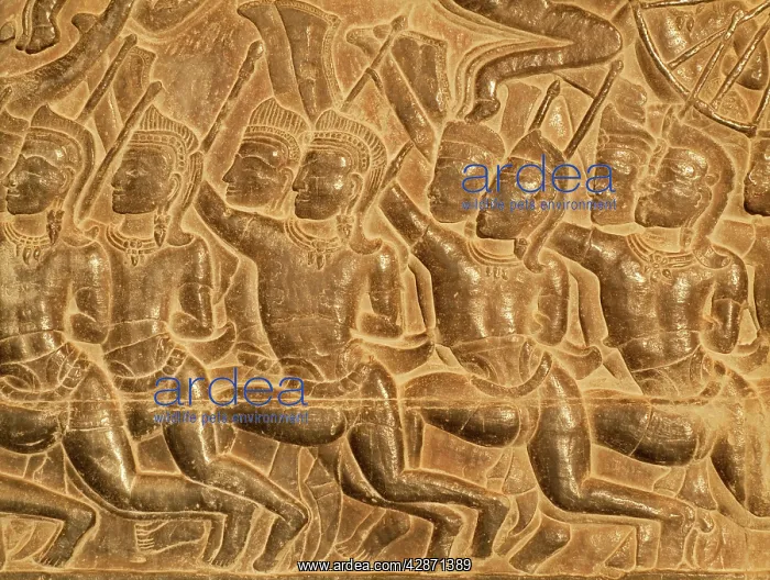: Cambodia - Bas-reliefs of warriors at the west : Cambodia - Bas-reliefs of warriors at the west