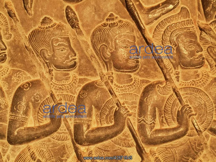 : Cambodia - Bas-reliefs of warriors at the west : Cambodia - Bas-reliefs of warriors at the west