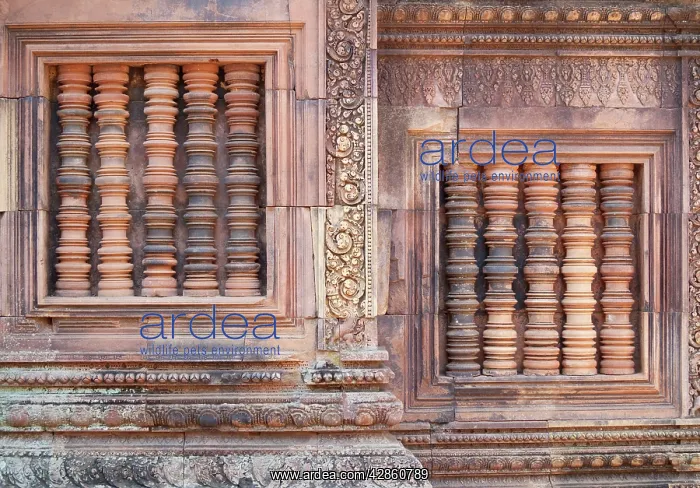 : Cambodia - Blind windows with colonettes at the : Cambodia - Blind windows with colonettes at the