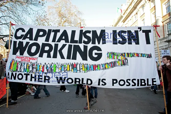 : Campaigners with Capitalism isn't working' banner : Campaigners with Capitalism isn't working' banner