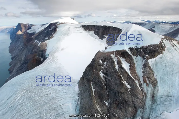 : Canada, Nunavut. Aerial view of glaciers : Canada, Nunavut. Aerial view of glaciers