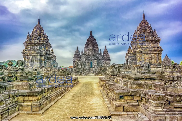 : Candi Prambanan, Java, Indonesia. Wide angle landscape view : Candi Prambanan, Java, Indonesia. Wide angle landscape view