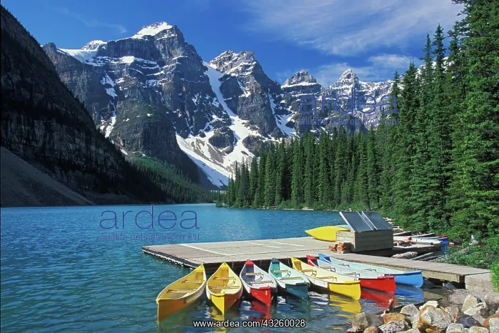 : Canoes for rent on Moraine Lake, Banff National : Canoes for rent on Moraine Lake, Banff National