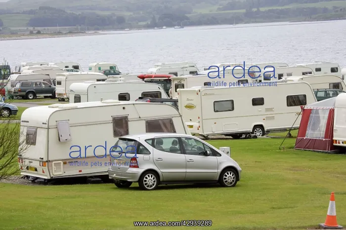 : Caravans on beach front Caravan Club Site, North : Caravans on beach front Caravan Club Site, North