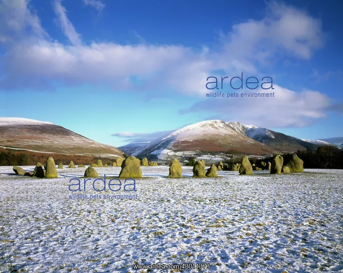 : Castlerigg Stone Circle in winter snow near Keswick : Castlerigg Stone Circle in winter snow near Keswick