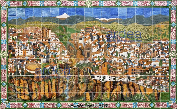 : Ceramic board displaying the White Town of Ronda high ab : Ceramic board displaying the White Town of Ronda high ab
