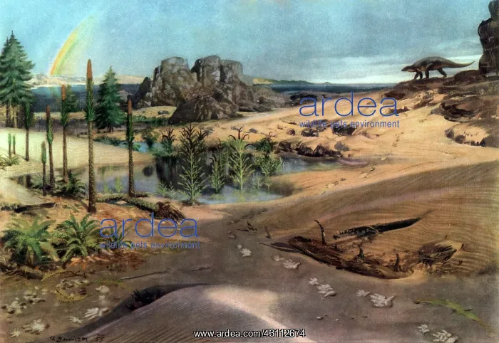 : Chirotherium in Lower Triassic Landscape : Chirotherium in Lower Triassic Landscape
