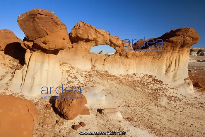 : Chocolate Arch - brown rock arch sitting in a clay : Chocolate Arch - brown rock arch sitting in a clay