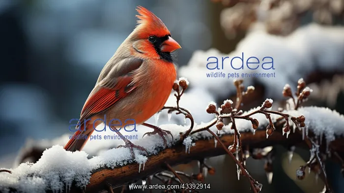 : Christmas red cardinal bird on the branch on a wintery : Christmas red cardinal bird on the branch on a wintery