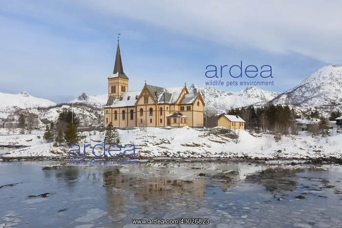 : Church of Kabelvag in winter - Lofoten - Norway : Church of Kabelvag in winter - Lofoten - Norway