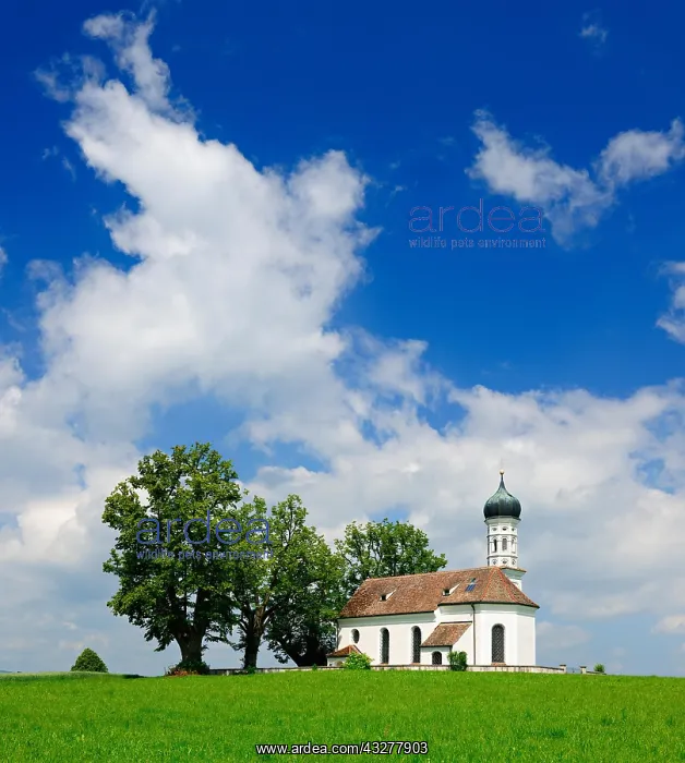 : Church St. Andr&, x4b20;Etting with cloudy sky, Etting : Church St. Andr&, x4b20;Etting with cloudy sky, Etting