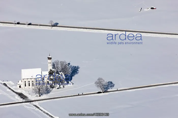 : Church St. Colomann in winter, from above, Ostallg&, x4d6c; : Church St. Colomann in winter, from above, Ostallg&, x4d6c;