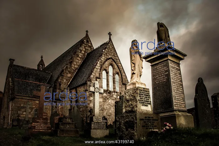 : Church St. John with cemetery under dramatic sky : Church St. John with cemetery under dramatic sky