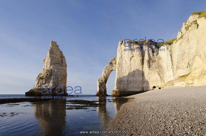 : Cliffs with the Falaise d'Aval rock gate and the Aiguille d'Etretat rock needle : Cliffs with the Falaise d'Aval rock gate and the Aiguille d'Etretat rock needle