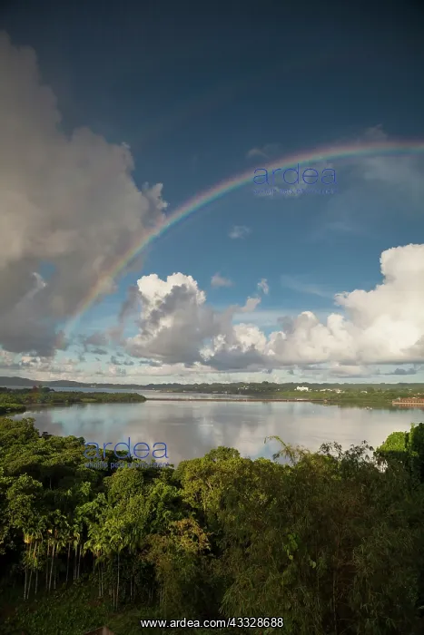 : Cliffside view of Koror and rainbow, Republic : Cliffside view of Koror and rainbow, Republic