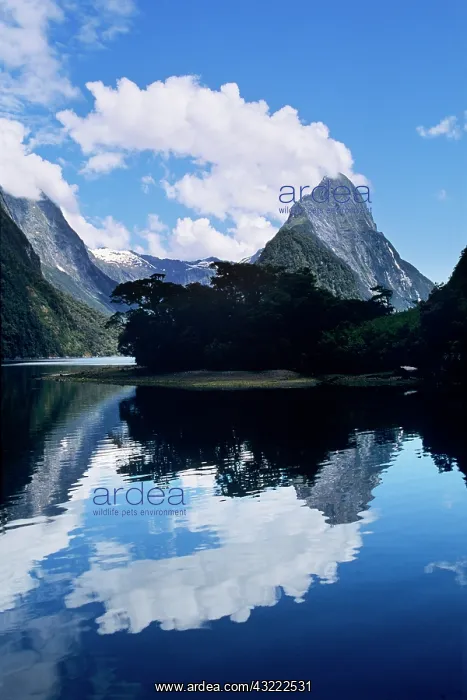 : Cloud-capped Mitre Peak rises out of Milford : Cloud-capped Mitre Peak rises out of Milford
