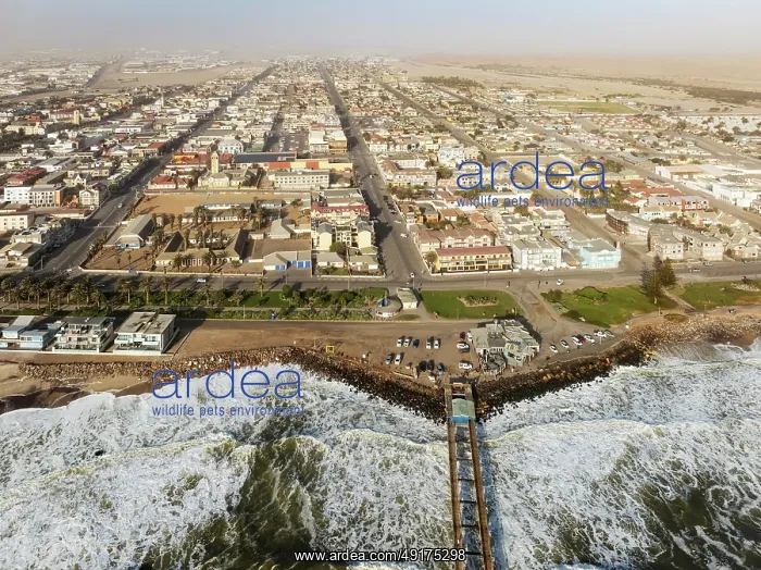 : The coastal town of Swakopmund between Namib Desert and Atlantic Ocean : The coastal town of Swakopmund between Namib Desert and Atlantic Ocean