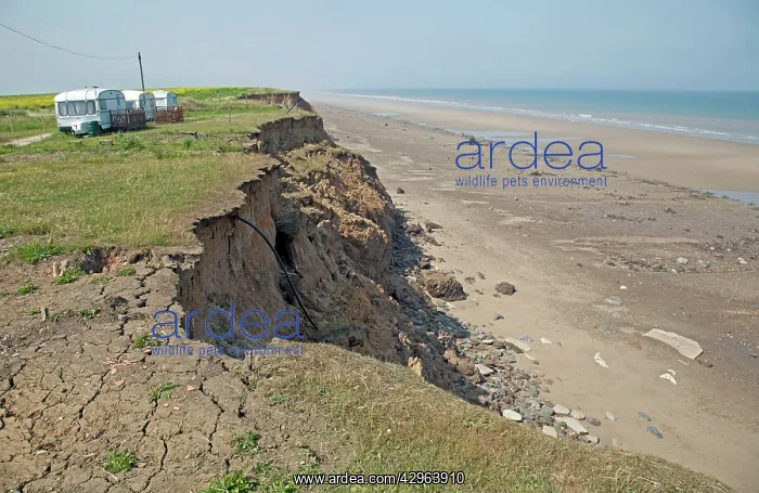 : Collapsing tarmac road at cliff edge on coast road : Collapsing tarmac road at cliff edge on coast road