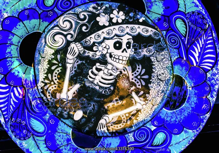 : Colorful Mexican ceramic. Day of the Dead skeleton : Colorful Mexican ceramic. Day of the Dead skeleton