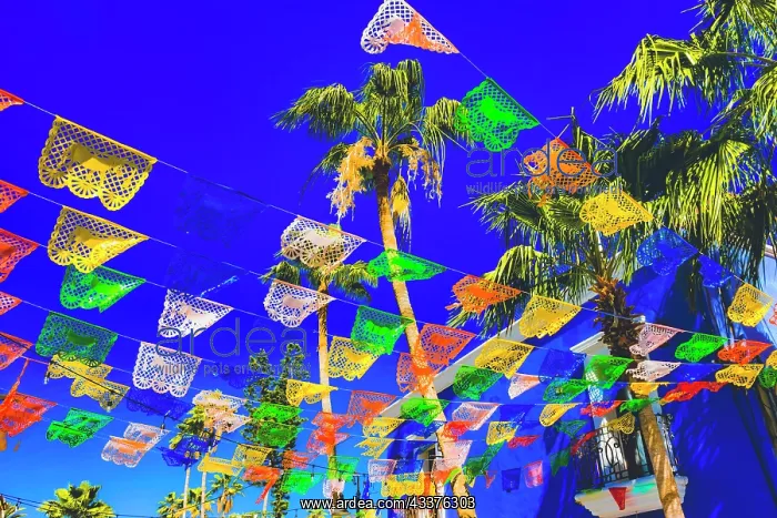 : Colorful Mexican Christmas paper decorations. San : Colorful Mexican Christmas paper decorations. San