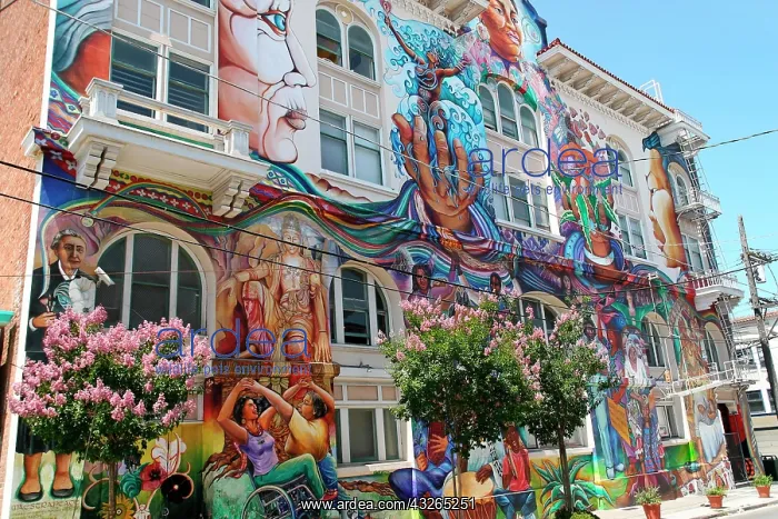 : Colorful mural in Mission District, Women's Building : Colorful mural in Mission District, Women's Building