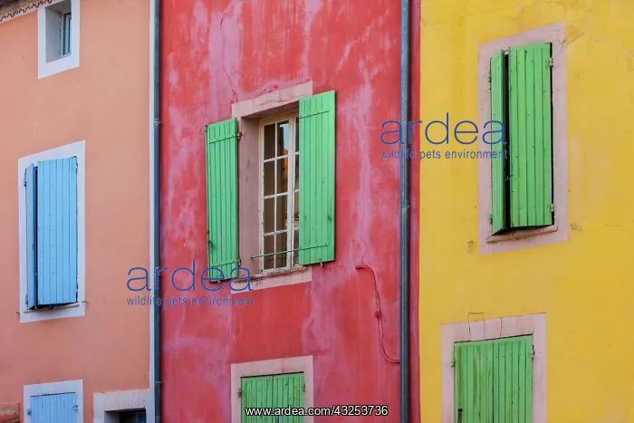 : Colorful wall of windows in Roussillon : Colorful wall of windows in Roussillon