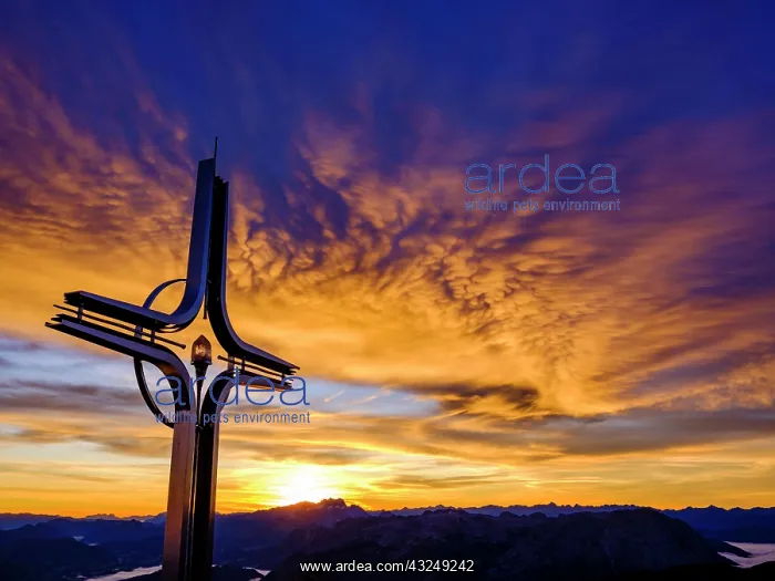 : Colourful clouds at dawn, summit cross Hoher Gnll : Colourful clouds at dawn, summit cross Hoher Gnll