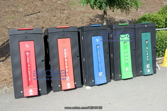 : Colourful recycling containers Eden Project : Colourful recycling containers Eden Project