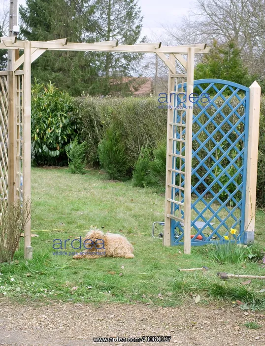 : Construction of a pergola in a garden : Construction of a pergola in a garden