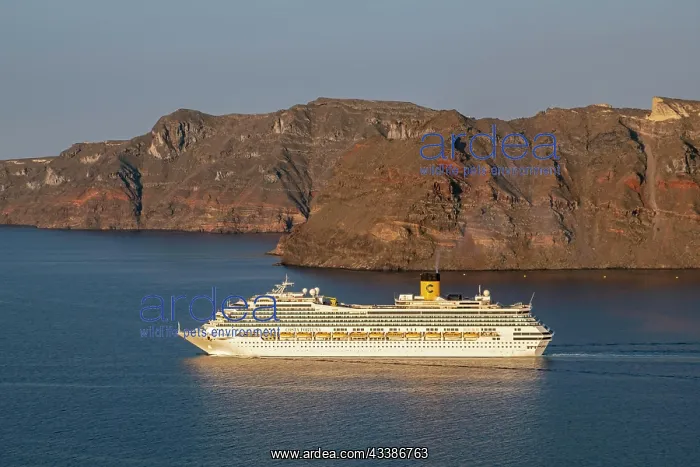: Costa Fortuna cruise ship in Santorini caldera : Costa Fortuna cruise ship in Santorini caldera