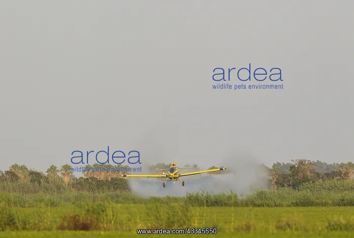 : Crop duster plane flying low while spraying an anti : Crop duster plane flying low while spraying an anti