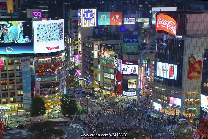 : Crowds crossing Shibuya Scramble crossing at night, Shibuya : Crowds crossing Shibuya Scramble crossing at night, Shibuya
