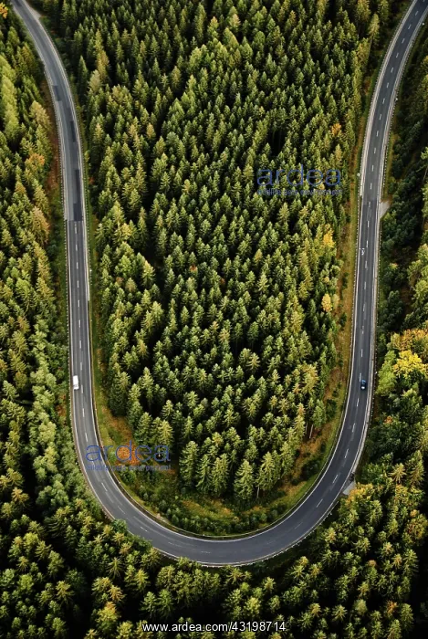 : Curve of country road from above in the Thuringian : Curve of country road from above in the Thuringian
