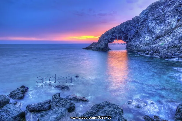 : Dawn, Arco dell'Elefante, sunrise, surf, rocks in : Dawn, Arco dell'Elefante, sunrise, surf, rocks in