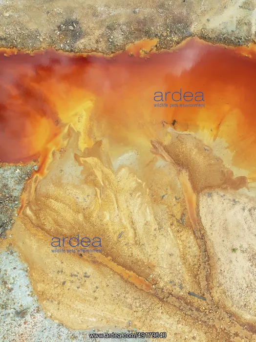 : Deep orange-red hues in the water of a pool in the mineral-rich area of the Rio Tinto mines : Deep orange-red hues in the water of a pool in the mineral-rich area of the Rio Tinto mines