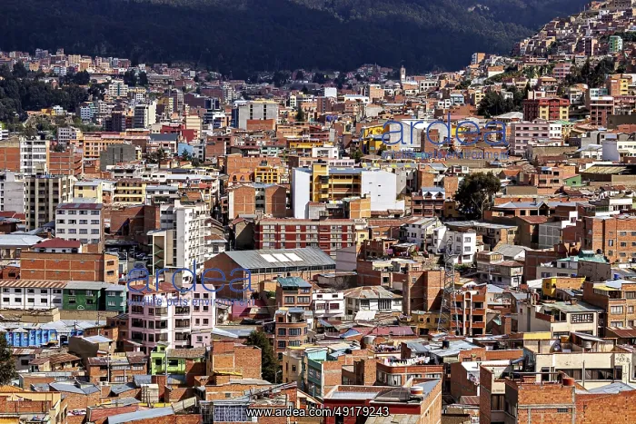 : Dense urban development in front of a mountain landscape : Dense urban development in front of a mountain landscape