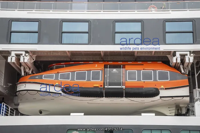 : Detroit, Michigan - A life boat on the Viking Octantis luxury cruise ship : Detroit, Michigan - A life boat on the Viking Octantis luxury cruise ship