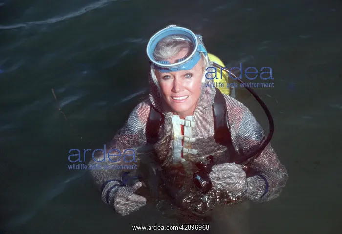 : Diver - Valerie Taylor, wearing her Chain Mail : Diver - Valerie Taylor, wearing her Chain Mail