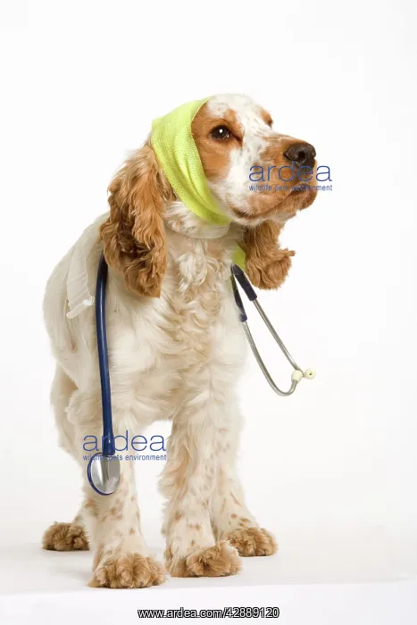 : Dog - American Cocker Spaniel wearing bandages : Dog - American Cocker Spaniel wearing bandages