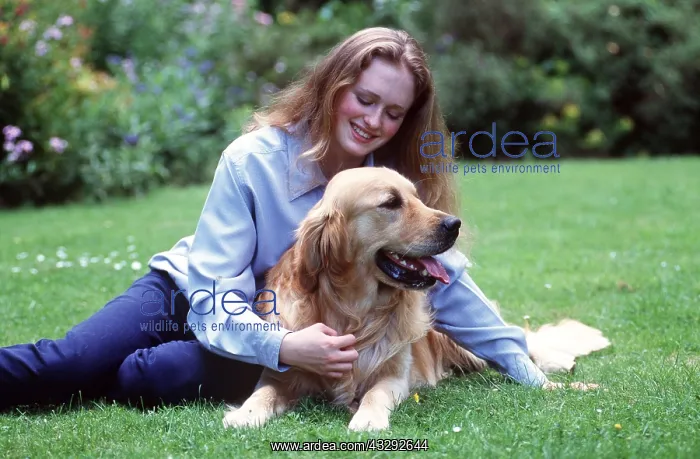 : DOG - Girl sitting with Labrador Retriever : DOG - Girl sitting with Labrador Retriever