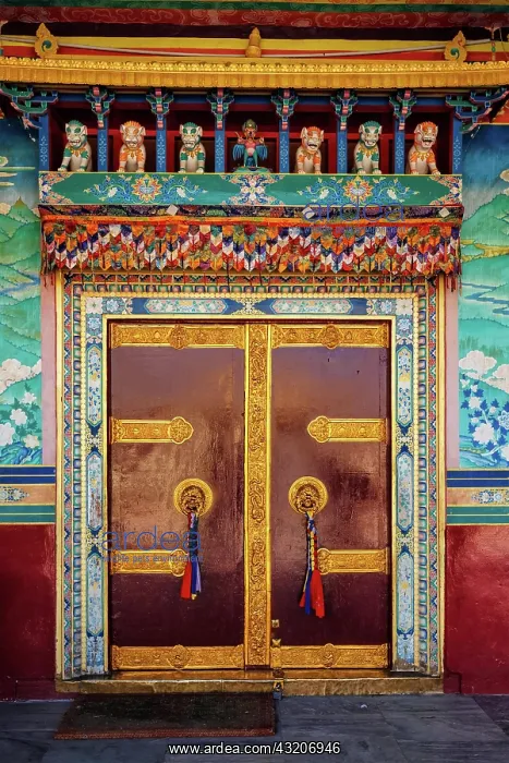  : Door gate in Buddhist monastery. Mud village, Pi