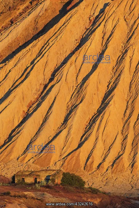 : Dramatically scarred mining waste heaps at the open-ca : Dramatically scarred mining waste heaps at the open-ca