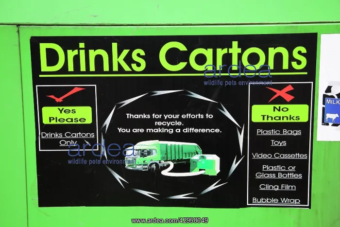  : Drinks cartons recycling sign on skip
