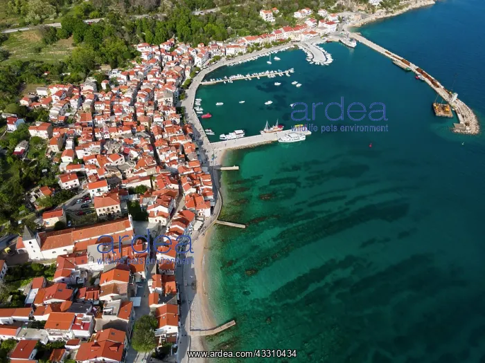 : Drone shot, harbour and Baska, island of Krk, Kvarner : Drone shot, harbour and Baska, island of Krk, Kvarner