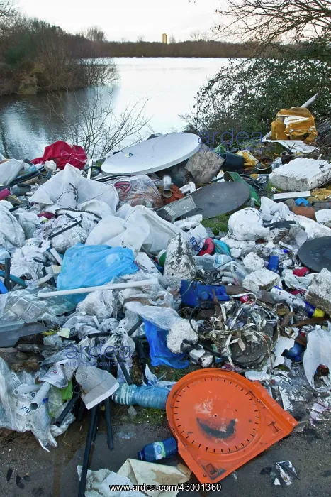 : Dumped Garbage - at side of lake : Dumped Garbage - at side of lake