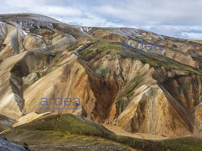 : Early snow on the colorful rhyolite mountains : Early snow on the colorful rhyolite mountains